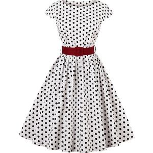 Ayli Retro Polka Dot White & Black Dress Size S